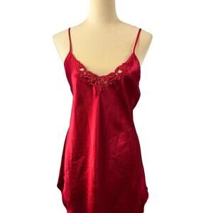 Vintage Secret Treasures Strappy Satin Slip Dress Holiday Red Dainty Lace Medium